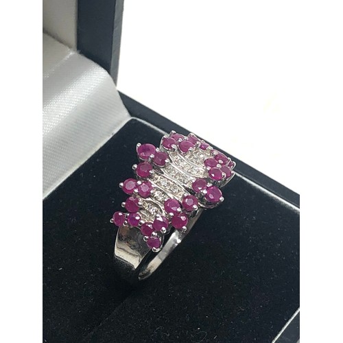 62 - 9ct white gold ruby & diamond ring weight 3.6g