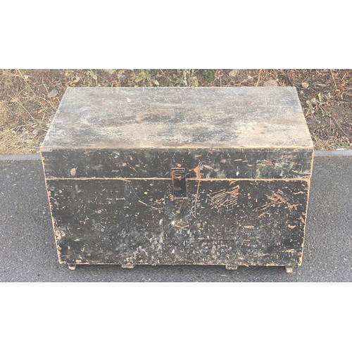 323 - Large wooden toolbox with contents includes hammers saws screw drivers etc tool box measures 19 inch... 