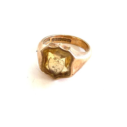 532 - Antique 9ct gold and citrine seal ring, approximate weight 4.9g, UK size E+