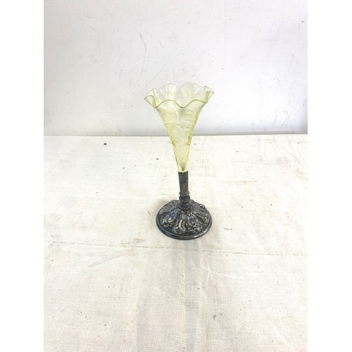 601 - Silver plated walker and Hall Vaseline glass epergne height 8.5 inches