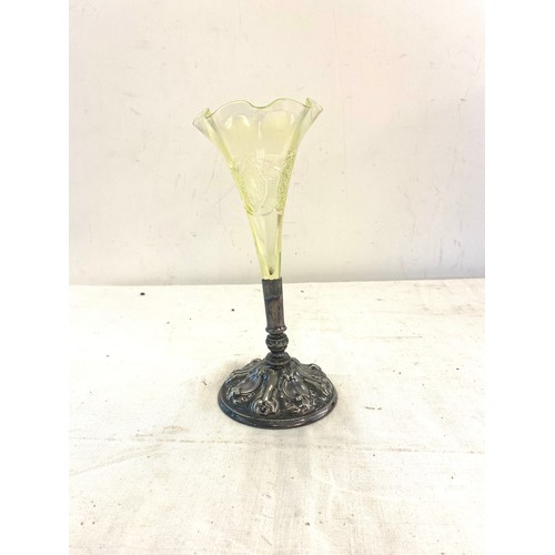 601 - Silver plated walker and Hall Vaseline glass epergne height 8.5 inches