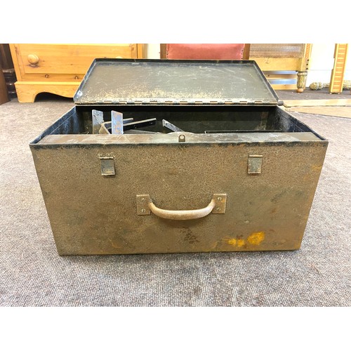 324 - Metal toolbox open lid and handle measures approx 10 inches high 20 inches wide and 12 inches depth ... 