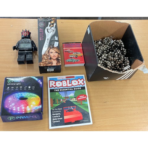 179 - Selection of miscellaneous includes Lego starwars alarm clock, LED strip lights etc