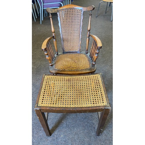 331 - Bergere carver chair and footstool