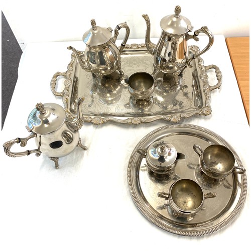 210 - 2 silver plated tea sets on trays