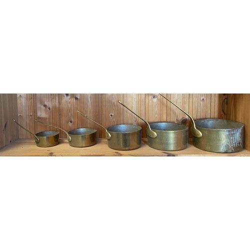 291 - Set of vintage brass saucepans