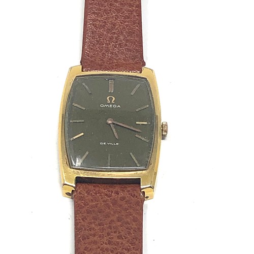 459 - Vintage omega deville gents wristwatch rectangular case moss green dial omega buckle strap the watch... 