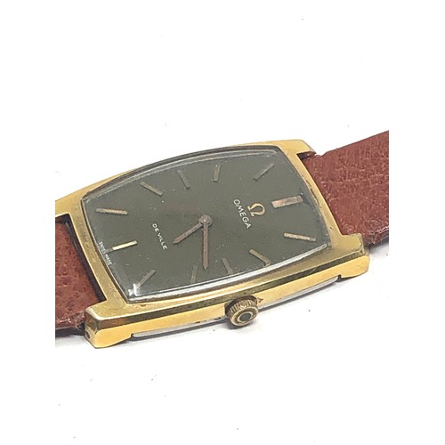 459 - Vintage omega deville gents wristwatch rectangular case moss green dial omega buckle strap the watch... 