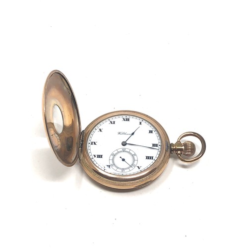 467 - Waltham half hunter gold plated pocket watch the watch is ticking