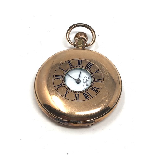 467 - Waltham half hunter gold plated pocket watch the watch is ticking