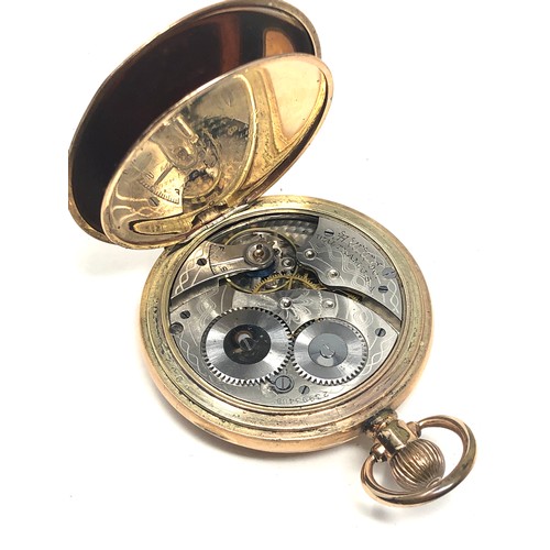 467 - Waltham half hunter gold plated pocket watch the watch is ticking