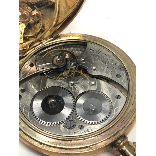 467 - Waltham half hunter gold plated pocket watch the watch is ticking