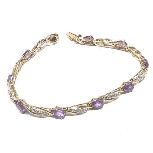 97 - 9ct gold amethyst & diamond  bracelet weight 7g