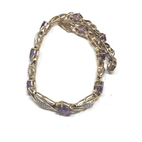 97 - 9ct gold amethyst & diamond  bracelet weight 7g