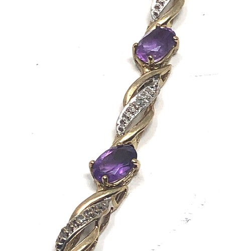 97 - 9ct gold amethyst & diamond  bracelet weight 7g