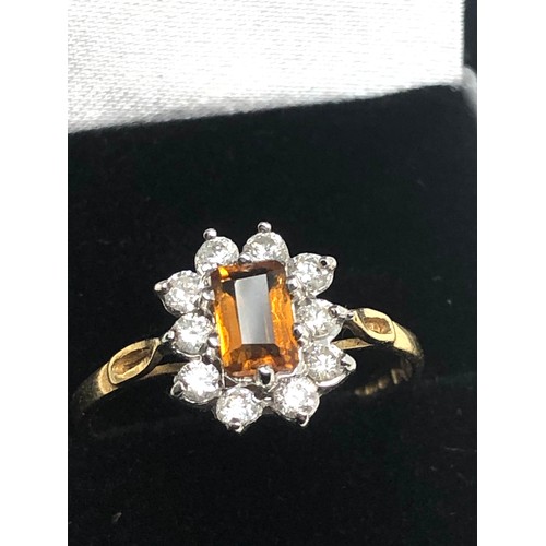 106 - Fine 18ct gold diamond & citrine ring central citrine measures approx 6.5cm by 4cm with 10 diamonds ... 