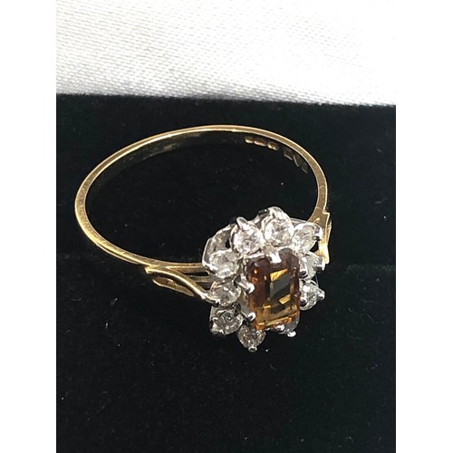 106 - Fine 18ct gold diamond & citrine ring central citrine measures approx 6.5cm by 4cm with 10 diamonds ... 