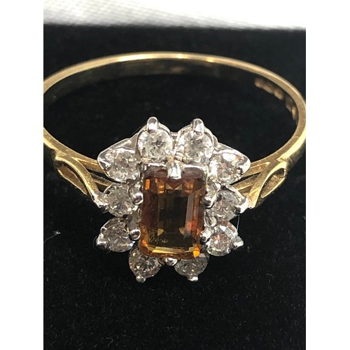 106 - Fine 18ct gold diamond & citrine ring central citrine measures approx 6.5cm by 4cm with 10 diamonds ... 