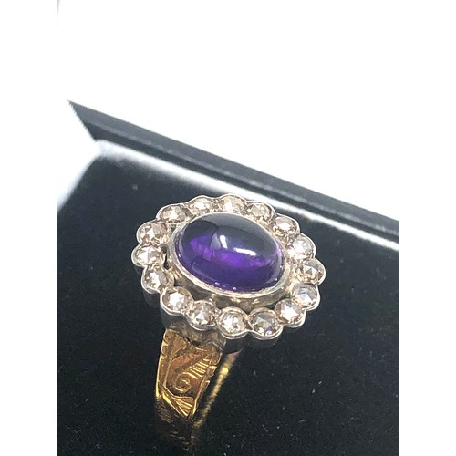 113 - Fine antique cabochon amethyst & rose diamond ring central amethyst measures approx 8mm by 6mm with ... 