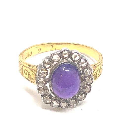 113 - Fine antique cabochon amethyst & rose diamond ring central amethyst measures approx 8mm by 6mm with ... 