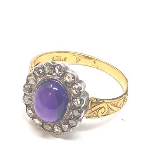 113 - Fine antique cabochon amethyst & rose diamond ring central amethyst measures approx 8mm by 6mm with ... 