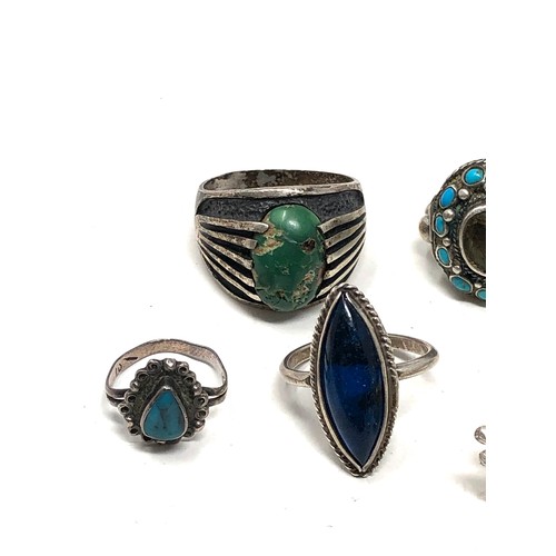 424 - 5 X Sterling Silver Rings Inc. Turquoise & Butterfly Wing (37g)