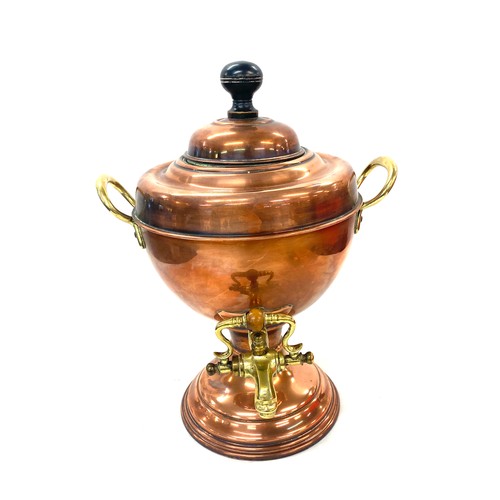 128 - Copper samovar, approximate measurements: Height 13.5 inches, Width 10.5 inches