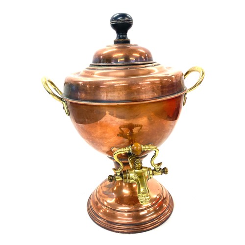 128 - Copper samovar, approximate measurements: Height 13.5 inches, Width 10.5 inches