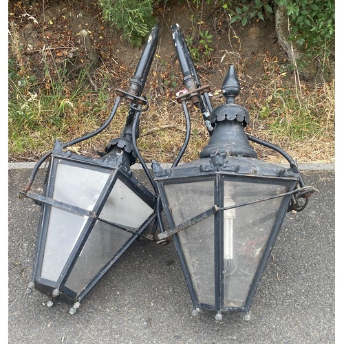 305 - Pair of wall hanging vintage lanterns, with brackets, 
approximate height of lantern: 27 inches