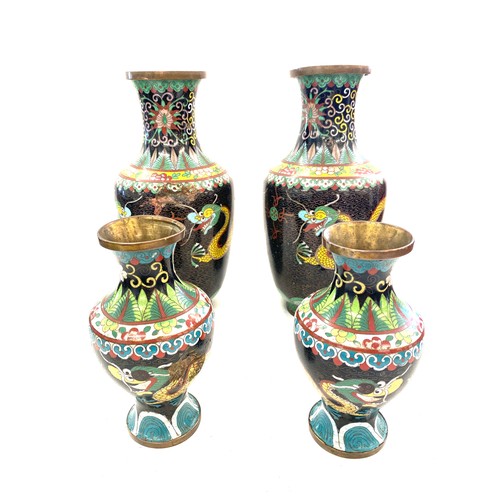 62 - 2 Pairs of Cloisonne vases with 5 toe dragon design, largest pair measures approx 10 inches tall, al... 