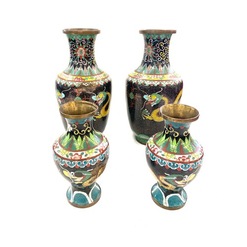 62 - 2 Pairs of Cloisonne vases with 5 toe dragon design, largest pair measures approx 10 inches tall, al... 