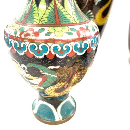 62 - 2 Pairs of Cloisonne vases with 5 toe dragon design, largest pair measures approx 10 inches tall, al... 