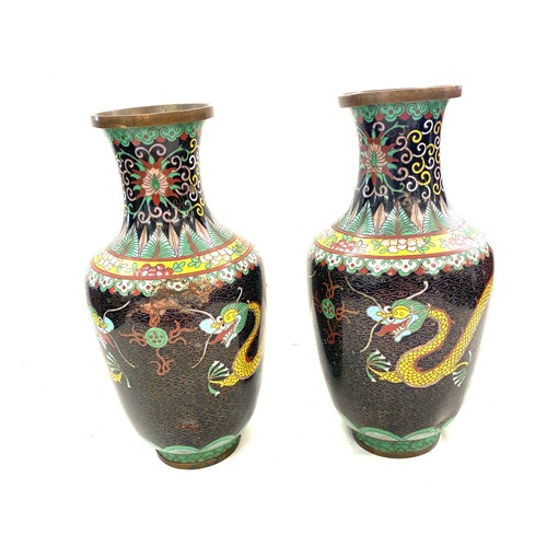 62 - 2 Pairs of Cloisonne vases with 5 toe dragon design, largest pair measures approx 10 inches tall, al... 