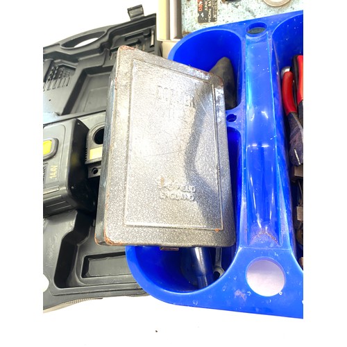 303 - Selection of tools to include drill and accessories, battery charger, drill bits