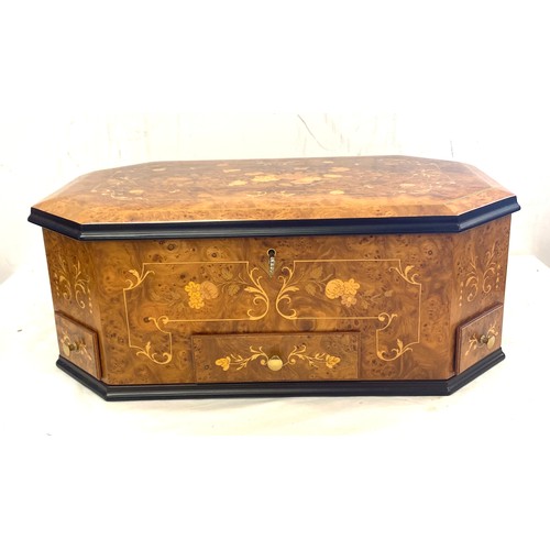 64 - Bur Walnut marquetry style large lockable jewellery box, approximate measurements: Height 6.5 inches... 