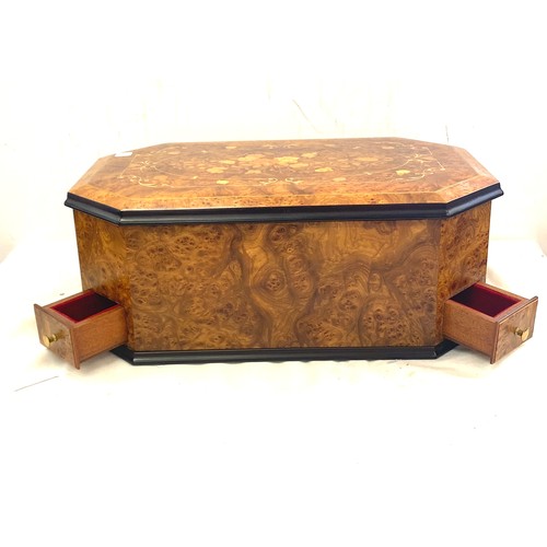 64 - Bur Walnut marquetry style large lockable jewellery box, approximate measurements: Height 6.5 inches... 