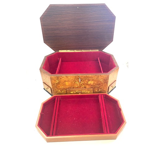 64 - Bur Walnut marquetry style large lockable jewellery box, approximate measurements: Height 6.5 inches... 