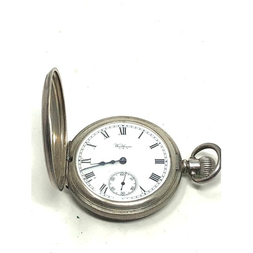 441 - Antique silver half hunter waltham u.s.a traveler pocket watch the watch is ticking