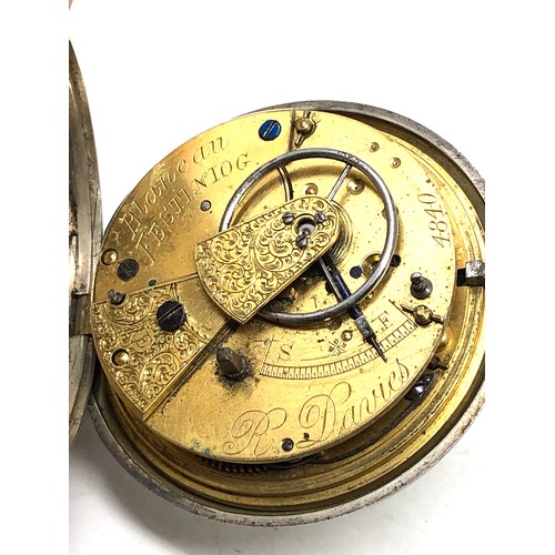 443 - Antique silver fusee pair case inner pocket watch by r davies blaneau festiniog the watch is not tic... 