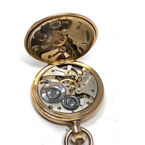 444 - Antique gold plated full hunter Lonville  pocket watch the watch is ticking