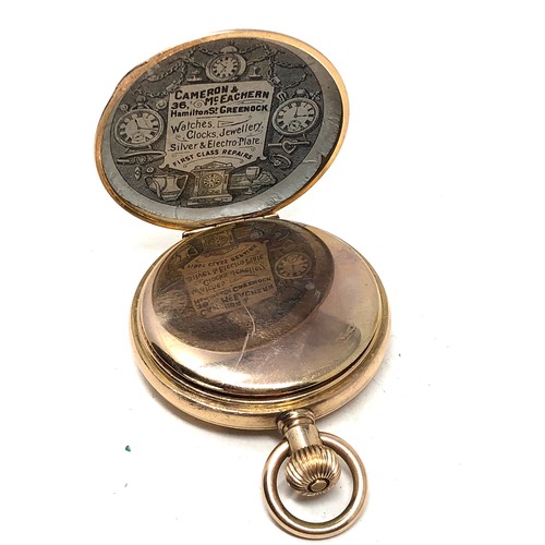 444 - Antique gold plated full hunter Lonville  pocket watch the watch is ticking