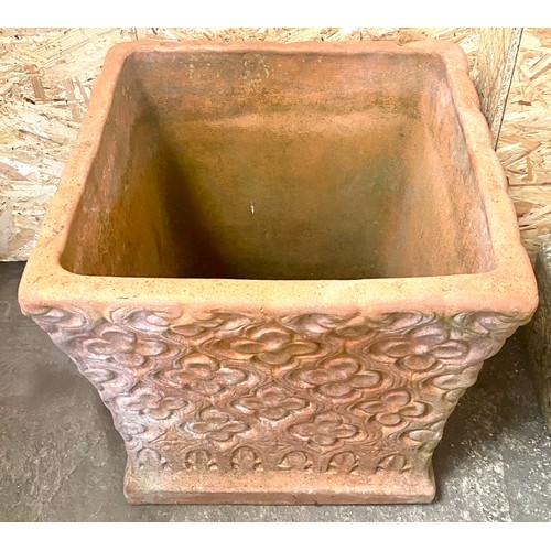 100G - Terracota planter, overall height 16 inches, 16 inches square