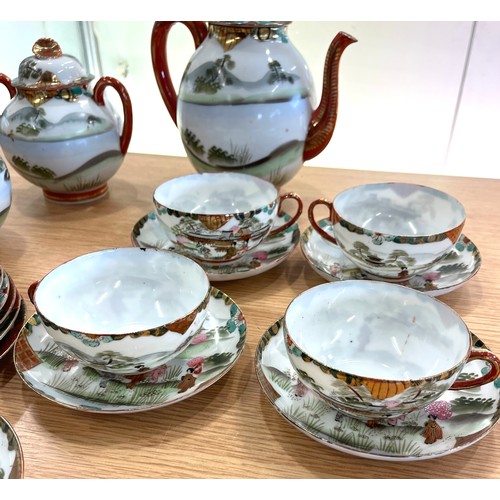 96 - Part oriental hand painted tea service, marks to base