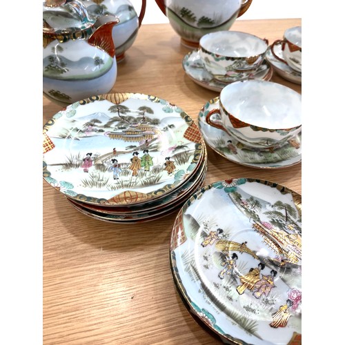 96 - Part oriental hand painted tea service, marks to base