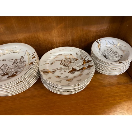 310 - Oriental Lithophane Ware to include 6 coffee cups, milk jug, sugar pot, five tea cups 1 repaired, su... 
