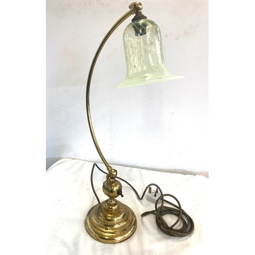 72 - Antique brass electric lamp with vaseline shade, untested