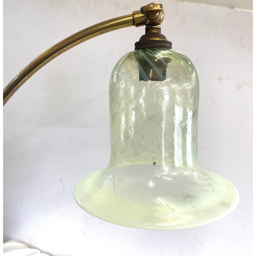 72 - Antique brass electric lamp with vaseline shade, untested