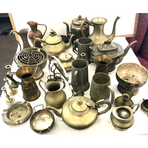 309 - Selection of various brass, silver plate pieces etc