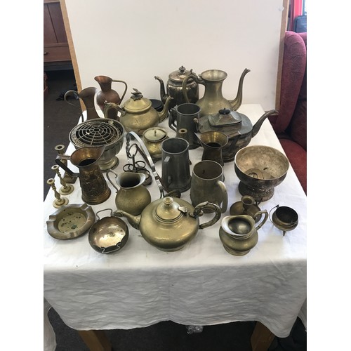 309 - Selection of various brass, silver plate pieces etc