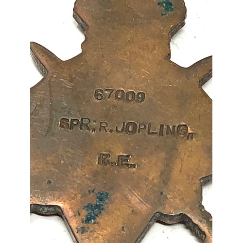 471 - ww1 military medal & 1914-15 trio medal group to 76009 spr cpl r jopling MM named 67009 2.cpl r jopl... 